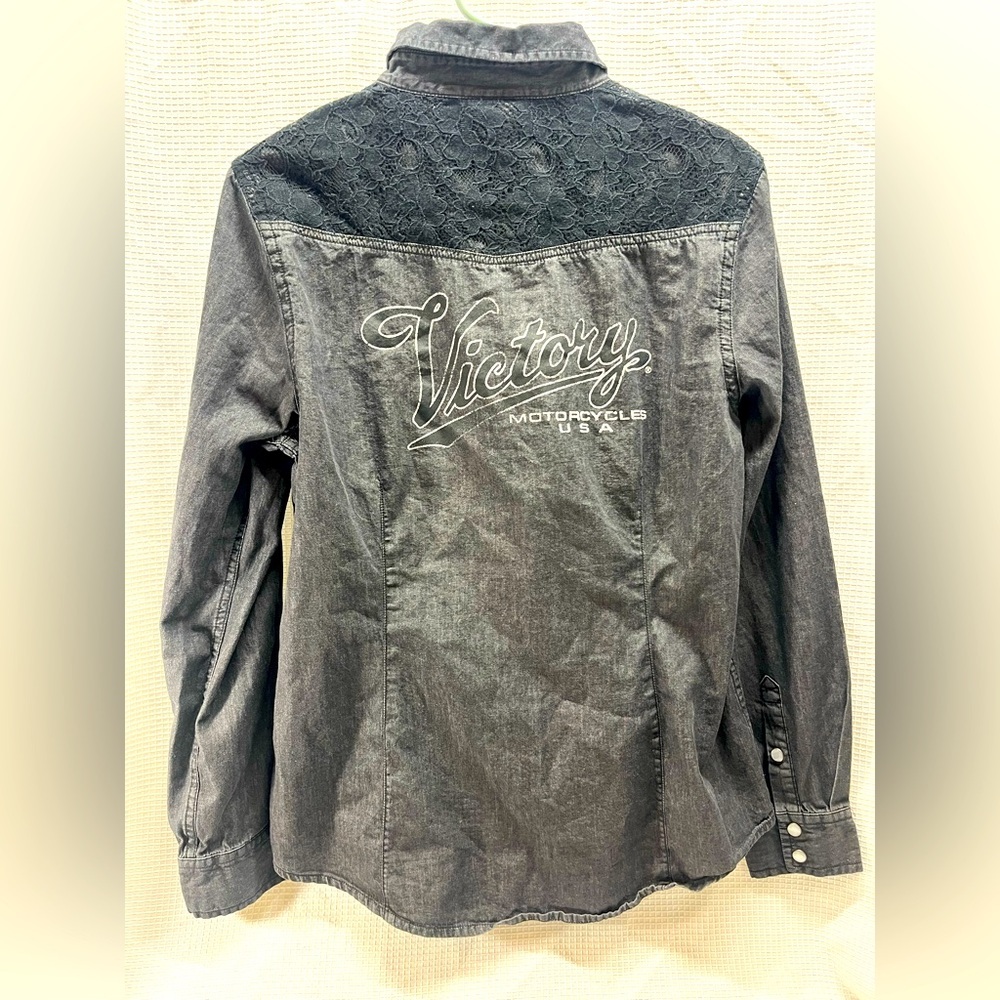 Victory Motorcycles Women's Black Denim Button-Down Shirt